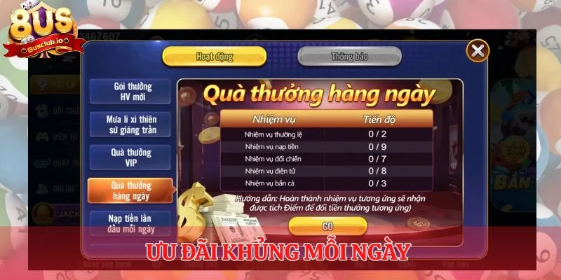 Cổng game 8us đưa ra các ưu đãi khủng mỗi ngày 